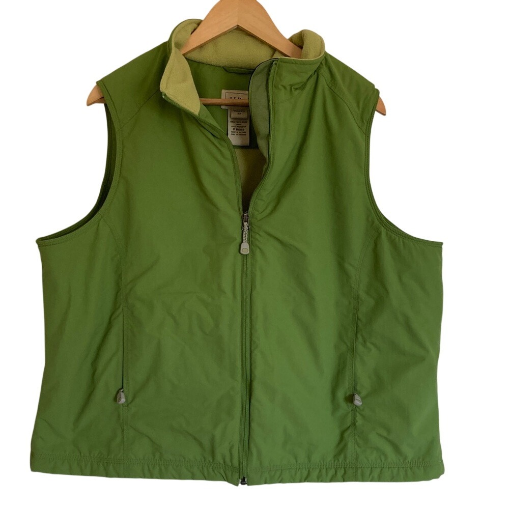 LL Bean‎ Womens Gorpcore Nylon Fleece Lined Full Zip Vest Size 2X Green Outdoors